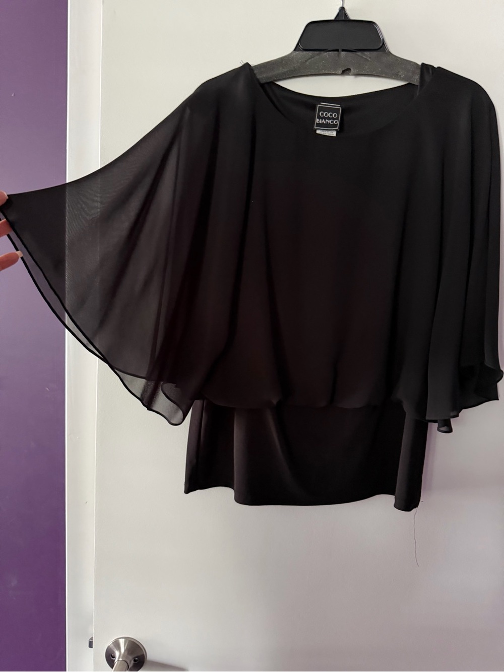 Coco Bianco Black Sheer Cape Sleeve Blouse
